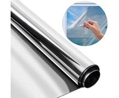 YQHbe Sonnenschutzfolie Thermofolie FüR Fenster Selbsthaftend,Spiegelfolie Und Hitzeschutzfolie AußEn Und Innen, Fensterfolie FüR Schlafzimmer Uv-Schutz Sichtschutz Silber 45 x 200CM, 45200CM