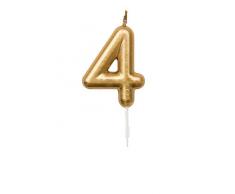 Zahlenkerze für Geburtstagskuchen Kindergeburtstag Kerze mit Zahl in Gold (4, Gold)