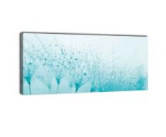 wandmotiv24 Leinwandbild Panorama Nr. 288 Pusteblume Türkis 100x40cm, Keilrahmenbild, Bild auf Leinwand, Löwenzahn Blüte Schirmchen