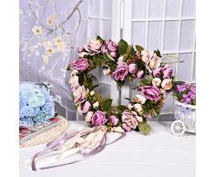 Cheerfulus Künstliche Rose Herzförmige Kranz Türkranz Wandschmuck Hochzeit Dekokranz Seiden Kunstblumen Blütenkranz Hause Fensterbank Hängen oder Legen Ornament