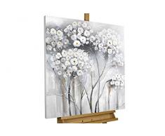 KunstLoft® Gemälde Weiße Unschuld in 80x80cm | XXL Leinwandbild handgemalt | Weiße Blumen auf Grau | Wandbild-Unikat | Acrylgemälde auf Leinwand | Modernes Kunstbild | großes Acrylbild