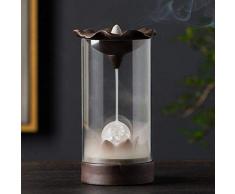 Yxp Rückstau Räuchergefäss mit 10 frei Räucherkerzen Sticks Halter Home Decor Keramik handgefertigt mit Glas Rückstauräucherstäbchenhalter,Braun