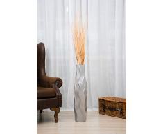 Leewadee Große Bodenvase für Dekozweige hohe Standvase Design Holzvase 75 cm, Mangoholz, Silber