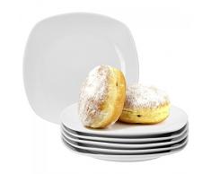 Van Well 6er Set Kuchenteller Lilli, 190 x 190 mm, Frühstücksteller, Dessertteller, Servierteller, edles Markenporzellan, glänzend, klassisch weiß, quadratisch