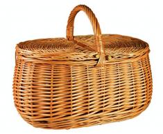 Einkaufskorb / Picknickkorb mit Deckel aus Weide oval Braun 44x29x33 cm Picknikkorb Weidenkorb Autokorb Geflochten