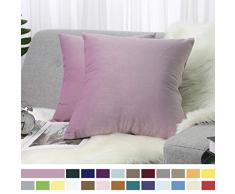 Lewondr Samt Kissenbezug 45x45cm, 2-Set Sanft Einfarbige Moderne Quadratische Kissen Hülle Zierkissenbezüge für Weihnachten Deko, Wohnzimmer, Sofa, Schlafzimmer, Auto, Lila Rosa