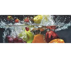 Artland Glasbilder Wandbild Glas Bild einteilig 125x50 cm Querformat Früchte im Wasser Obst Frucht Cocktails Erdbeere Orange Limette Zitrone S7LQ