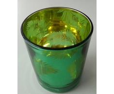 Teelichtglas echtes Glas Metallbeschichtung Blättermotiv 7 x 7 x 8,5 cm