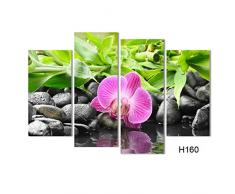 HOMEDCR 4 Panel Wandkunst Botanische Grüne Feng Shui Orchidee Ölgemälde Auf Leinwand Quarz Kristall Abstrakte Gemälde Bilder Dekor