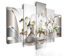 decomonkey Bilder Blumen Orchidee 200x100 cm 5 Teilig Leinwandbilder Bild auf Leinwand Wandbild Kunstdruck Wanddeko Wand Wohnzimmer Wanddekoration Deko Abstrakt Modern weiß beige