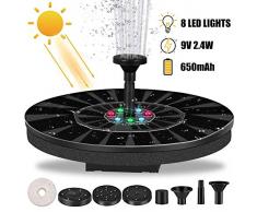 Runde Solarbrunnenpumpe mit LED-Licht, Tragbare 2,4 W 9 V ABS Anti-UV-Schwimmlicht Sensor Solarbetriebene Springbrunnenpumpe für Birdbath Garden Backyard Pond Pool, 18 cm