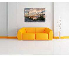 Gras am Strand bei Sonnenuntergang Format: 80x60 auf Leinwand, XXL riesige Bilder fertig gerahmt mit Keilrahmen, Kunstdruck auf Wandbild mit Rahmen, günstiger als Gemälde oder Ölbild, kein Poster oder Plakat