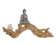 GILDE Figur Zen Buddha auf Baumstamm meditierend Feng Shui Silber Breite 32 cm