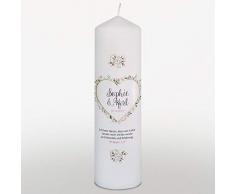 Hochzeitskerze mit Namen und Datum Boho Blumenherz Gold, Traukerze Hochzeit Groß mit Trauspruch, Weiß