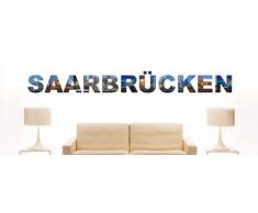 Wandtattoo farbige Wandschrift Städtename Saarbrücken mit Sehenswürdigkeiten 40 x 4 cm Länge