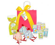 STEINBECK Ostern Geschenk Schokolade süß Stoffhuhn Ostergeschenk Osternest Geschenkset Osterhase Huhn Mitbringsel Geschenktüte