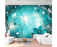 Fototapete Blumen Abstrakt Türkis 352 x 250 cm Vlies Wand Tapete Wohnzimmer Schlafzimmer Büro Flur Dekoration Wandbilder XXL Moderne Wanddeko - 100% MADE IN GERMANY - Runa Tapeten 9205011a