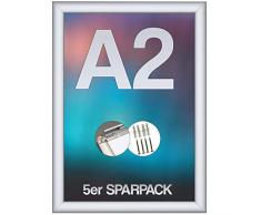 webwarenhaus 5X DIN A2 Plakatrahmen mit Ecken auf Gehrung | Silber eloxiert | inkl. APET Frontscheibe und Befestigungsmaterial | Alu Klapprahmen Posterrahmen | 5er Set