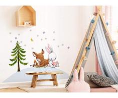 Little Deco Wandtattoo Babyzimmer REH & Hase mit Tanne I L - 120 x 69 cm (BxH) I Blumen Kinderbilder Deko Kinderzimmer Mädchen Aufkleber Sticker DL236
