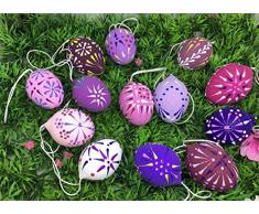 10 Wachteleier Ostereier sorbische Wachsbossiertechnik W10rosa-lila