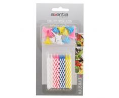 axentia Geburtstagskerzen, 24 Sück mit 12 Kuchen und Torte, bunt, Spitzkerze mit Halter und Spieß, weiß/rot/blau/gelb Kerze, Wachs, 6 x 1 x 1 cm, Einheiten