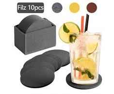 Aujelly Filz Untersetzer rund 10er Set, Untersetzer Gläser Getränkeuntersetzer mit Box, als Glasuntersetzer für Getränke, Tassen, Bar, Glas(Grau Untersetzer)