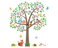 Decowall DA-1502N Groß Blätter Baum Waldtiere Tiere Wandtattoo Wandsticker Wandaufkleber Wanddeko für Wohnzimmer Schlafzimmer Kinderzimmer