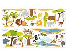 dekodino® Wandtattoo Safari und Afrika Landschaft mit Tieren Kinderzimmer Deko