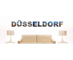 Wandtattoo farbige Wandschrift Städtename Düsseldorf mit Sehenswürdigkeiten 120 x 15 cm Länge