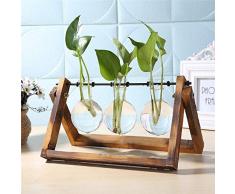 Glas Holz Vase Planter Terrarium Tabelle Desktop-Hydroponik Pflanze Bonsai Hängeblumentopf mit Holztablett Startseite Decorationn: L Größe