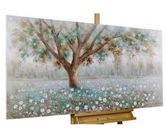 KunstLoft® Acryl Gemälde Baumflüstern 140x70cm | original handgemalte Leinwand Bilder XXL | Baum Blüten Braun Weiß Türkis sehr groß | Wandbild Acrylbild Moderne Kunst einteilig mit Rahmen