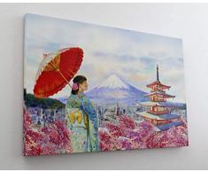 Gemälde Asien Geisha Turm Leinwand Canvas Bild Wandbild Kunstdruck L2187 Größe 70 cm x 50 cm