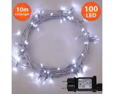 Lichterkette Weihnachtsbeleuchtung außen 100 LED Helle Weiße innen led lichterkette weihnachtsbaum Gedächtnisfunktion, Netzbetriebene 10m Lit-Länge- KLARES KABEL