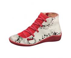 Shenye Damen Weihnachtsstiefel runder Kopf Weihnachtsstiefel Elchschneeflockendruck Krawatte seitlicher Reißverschluss Freizeitstiefel Flache Kunstleder-Retro-Schnürstiefel Runde Zehenschuhe Stiefel