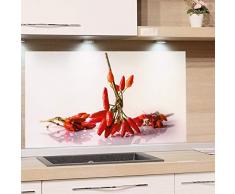 GRAZDesign Küchenrückwand Glas-Bild Spritzschutz Küche Herd Edler Kunstdruck hinter Glas Bild-Motiv Chili Eyecatcher für Zuhause / 100x60cm