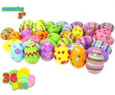 JOYIN 36 Stück bedruckte Ostereier Helle Farbe Ostern Eier zum Befüllen für Ostern Partyzubehör, Osterkorb Füllstoffe, Klassenzimmer Anreize, Kinderspielzeug und Überraschungsgeschenk