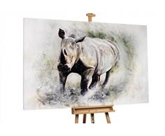 KunstLoft® XXL Gemälde Nashorn in Aktion 180x120cm | original handgemalte Bilder | Nashorn Tier Grau Afrika | Leinwand-Bild Ölgemälde einteilig groß | Modernes Kunst Ölbild