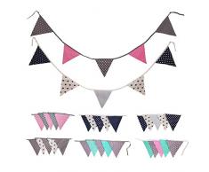 Wimpelketten in versch. Motiven und Farben, Sterne, Punkte, Streifen, Grau, Weiß, Blau, Mint, Rosa in 3 versch. Größen
