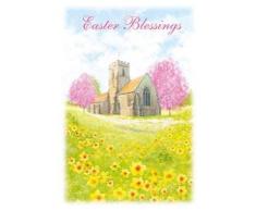 Nigel Quiney Artistic Religious Osterkarte (NQ-HE227) – Frühlingskirche und Narzissen – Osterkarte