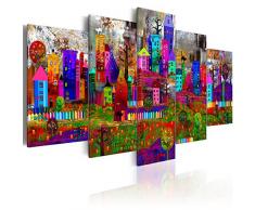 murando - Acrylglasbild Abstrakt 200x100 cm - Glasbilder - Wandbilder XXL - Wandbild - Bilder - 5 Teilig - Haus Städtchen d-A-0057-k-m