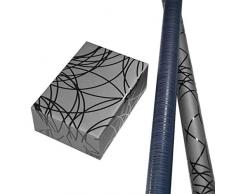 Geschenkpapier edel Set 2 Rollen (75 x 150 cm), Lack-Linien-Geschenkpapiere Hintergrund schwarz und blau. Für Geburtstag, Männer. Motiv Lines und Pablo, modern und hochwertig.