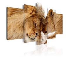 decomonkey Bilder Löwe Afrika 200x100 cm 5 Teilig Leinwandbilder Bild auf Leinwand Wandbild Kunstdruck Wanddeko Wand Wohnzimmer Wanddekoration Deko Tiere Wildlife Natur