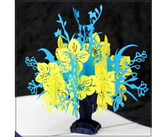 Pop-Up Karte Blumenvase | Blumenstrauß Melina Blau & Gelb - Blumenkarte, Geburtstagskarte, Gutschein, 3D Karte, Gutscheinkarte, Pop Up Karten, Karte zum Jubiläum, Karte als Geldgeschenk, Genesungsgruß, Gute Besserung Karte