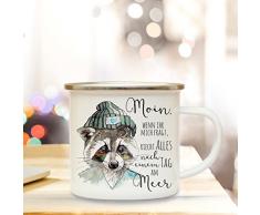 ilka parey wandtattoo-welt Emaille Becher Camping Tasse Waschbär Kaffeetasse Geschenk maritim Spruch Motto ein Tag am Meer eb124