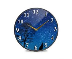 Rulyy Wanduhr, Acryl, Galaxie, Nebel, Mond, Wolf, Baum, Ständer, leise, nicht tickend, batteriebetrieben, rund, hängende Uhr, antiker Stil, für Wohnzimmer, Küche, Schlafzimmer, multi, 9.5x9.5in