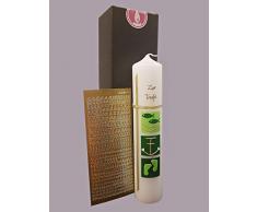 Taufkerze Kommunionkerze Mädchen Jungen - in grün / 300x60 mm/Zubehör zum selbstbeschriften dabei. Verpackungskarton kann für die Aufbewahrung der Kerze später benutzt werden. Handarbeit.