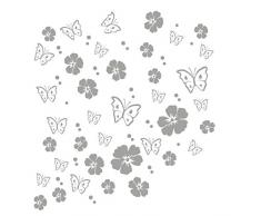 kleb-drauf | 19 Blüten, 19 Schmetterlinge und 42 Punkte | Silber - glänzend | Wandtattoo Wandaufkleber Wandsticker Aufkleber Sticker | Wohnzimmer Schlafzimmer Kinderzimmer Küche Bad | Deko Wände Glas Fenster Tür Fliese