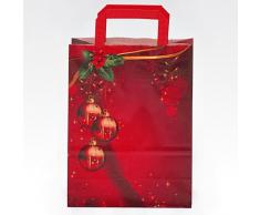 25 kleine Weihnachts - Papiertragetaschen (29 x 22 x 10 cm) mit Weihnachtskugeln Motiv