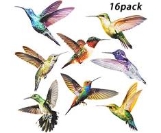 SURUDI Fensterbilder Selbstklebend, Fenstersticker Kolibri, Wintergarten Vogelschutz Aufkleber, Für Schutz Vor Vogelschlag, Leuchtende Farben, Kann für Wohnkultur Aufkleber Verwendet Werden(16 Stück)