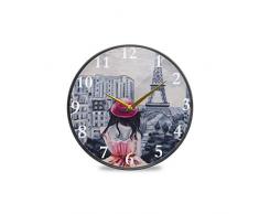 Bardic Vintage Art Ölgemälde Romantik Mädchen Paris Eiffelturm Runde Wanduhr Dekorative Uhr Moderne Uhr Batteriebetrieben Geeignet für Esszimmer Küche Büro Klassenzimmer, plastik, multi, 11.9x11.9in